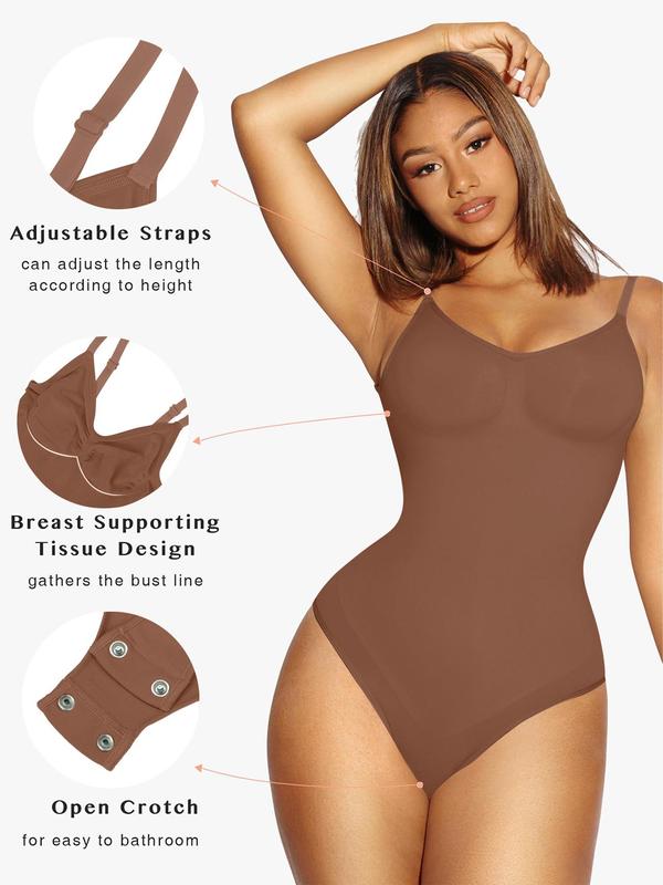 Women's Solid Adjustable Strap Shapewear Bodysuit, Tummy Control Seamless Shaper, Women's Shapewear for Daily Wear